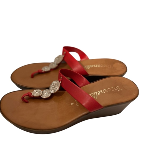 Toscanella Red Dylan Rhinestones Thong Made in Italy Wedge Sandals Size 8 - Picture 5 of 6